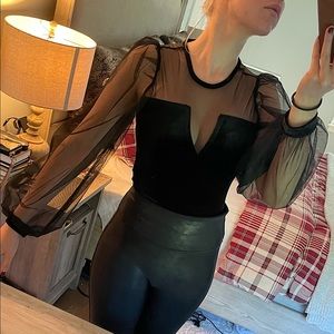 Beautiful Black Velvet and Mesh Long Sleeve Top